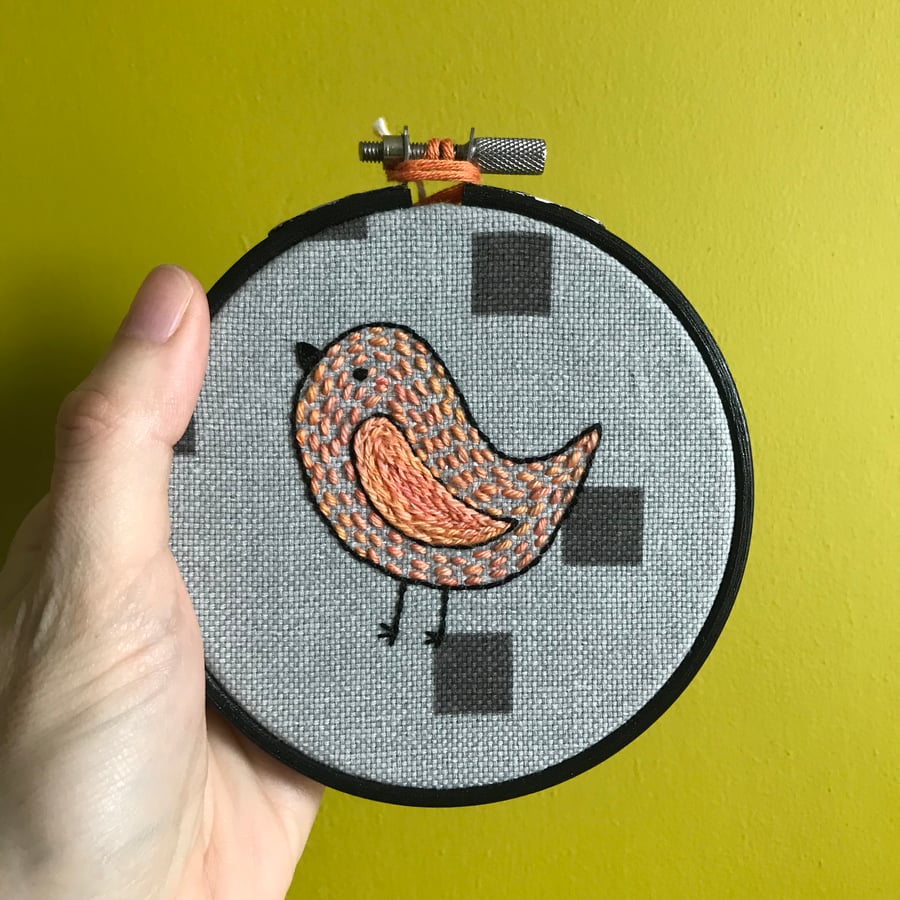 Satsuma Bird Hand Embroidered Hoop Art, Wall Art, Textile Art, 