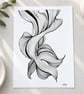 Original Abstract Black Ink Line Art A4 Handmade Monochrome Artwork