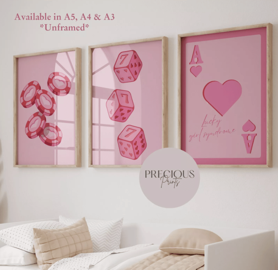 Set of 3 Lucky Sevens Preppy Wall Print Trendy Wall Art Print