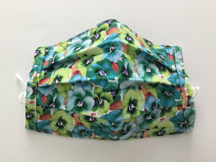 3 Layered Cotton Face Covering Mask with Removable Nose Wire 