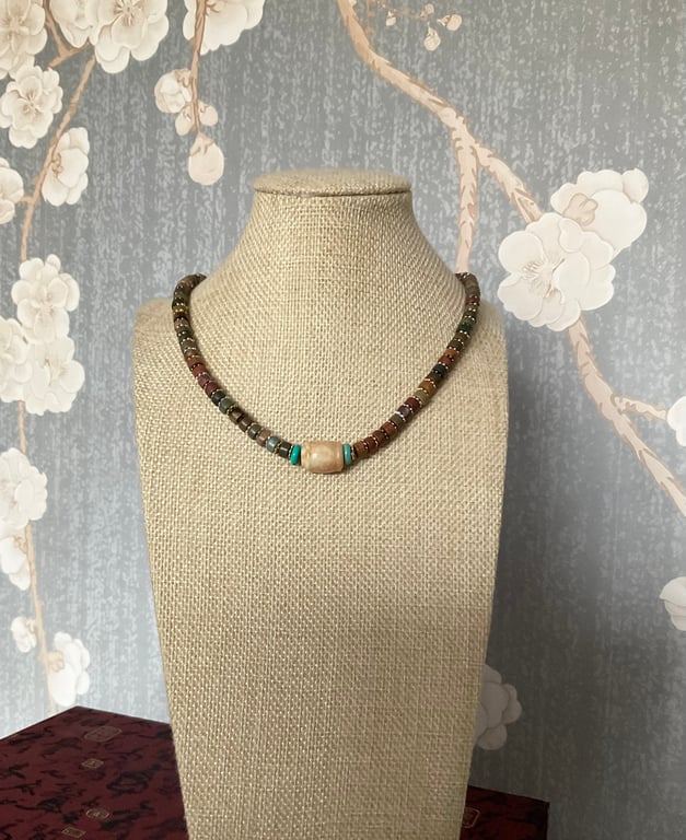 Handmade Surfer Style Necklace – Natural Afghanistan Jade Bead Bohu style