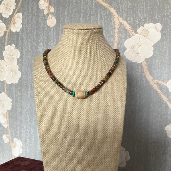 Handmade Surfer Style Necklace – Natural Afghanistan Jade Bead