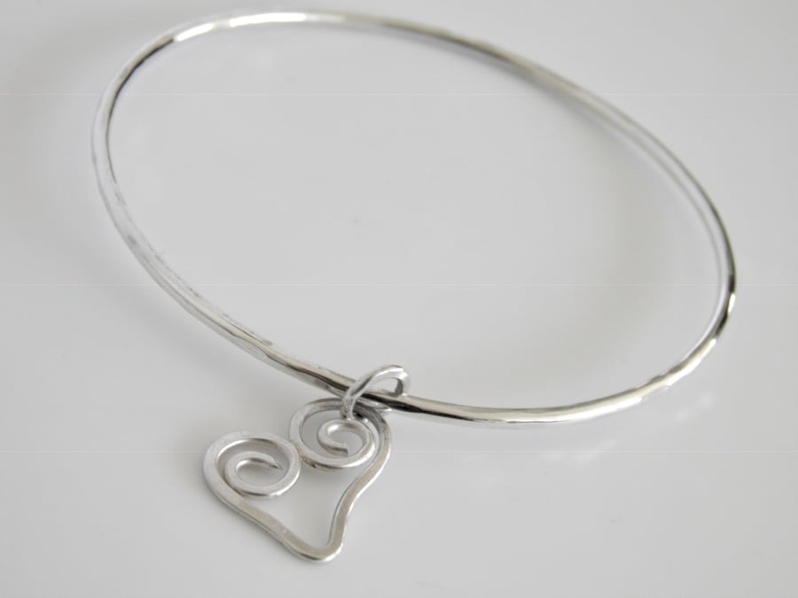 Heart Bangle Sterling Silver 