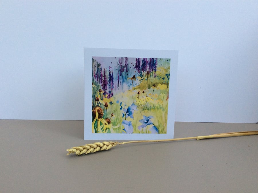 Greeting card of print of original watercolour painting of wildflowers 