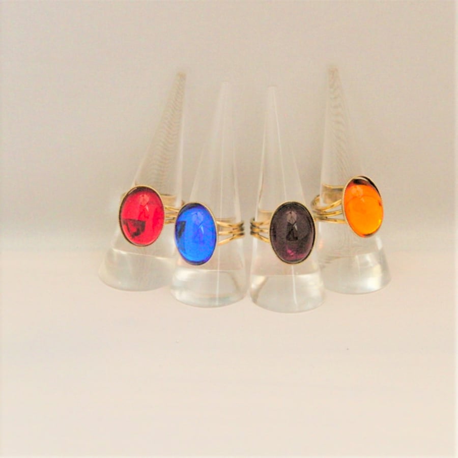 Ladies Adjustable Ring with Choice of Cabochon and Base Colour, Gift for Her