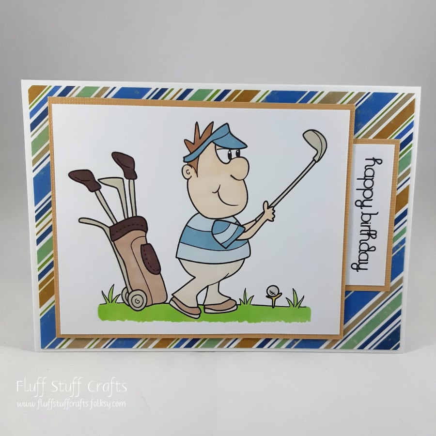 Handmade male golfer birthday card