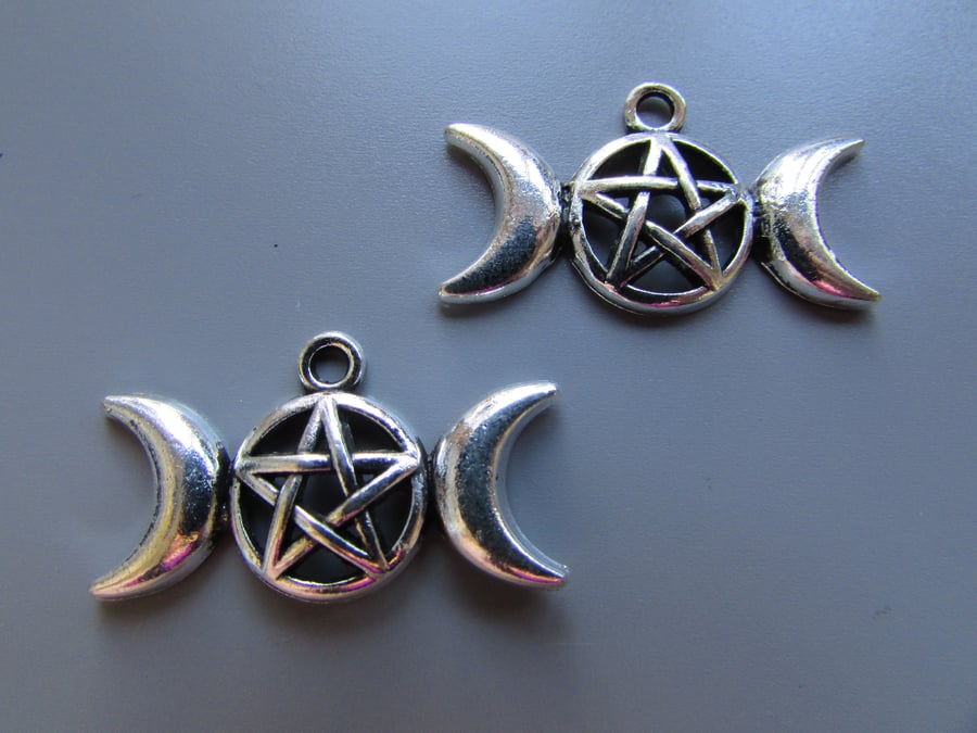 Pentagram and Half Moon Tibetan silver Jewellery Charm Pagan