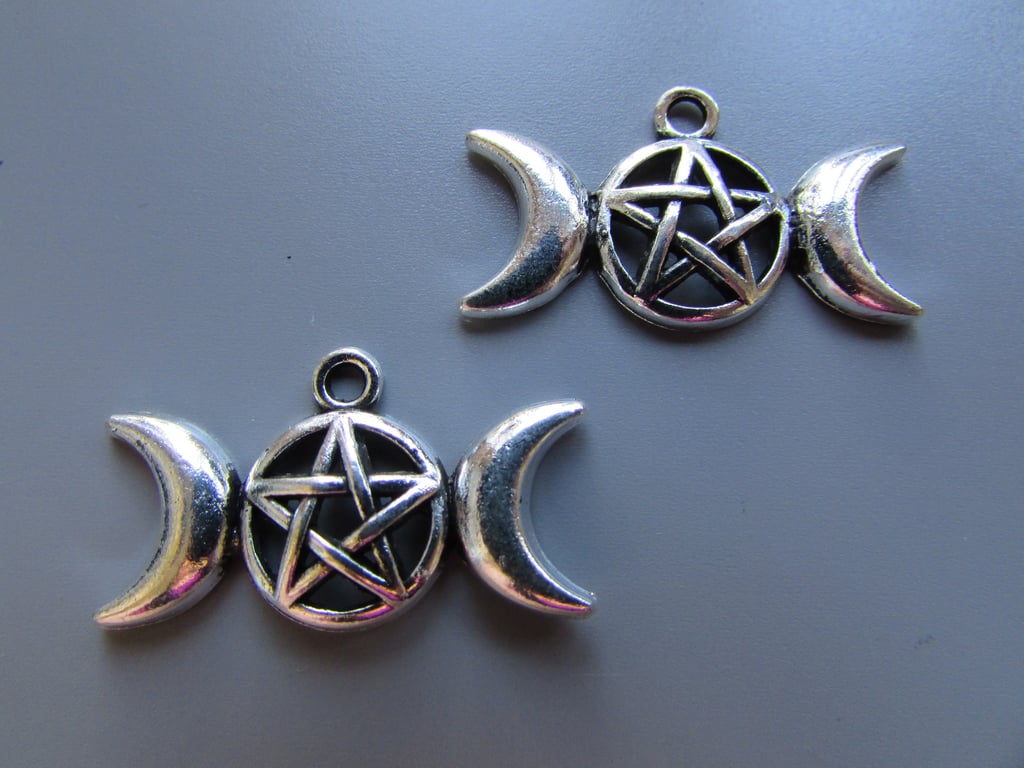 Pentagram and Half Moon Tibetan silver Jewellery Charm Pagan