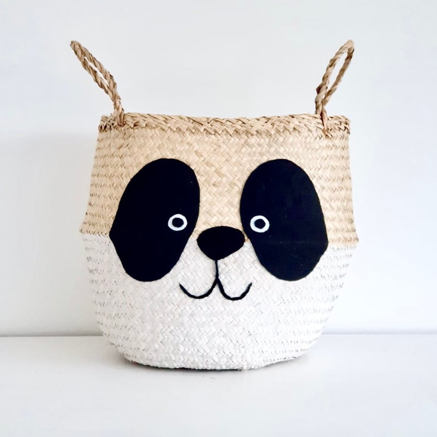 Panda seagrass belly basket. Lovely toy storage basket handmade by Bellybambino