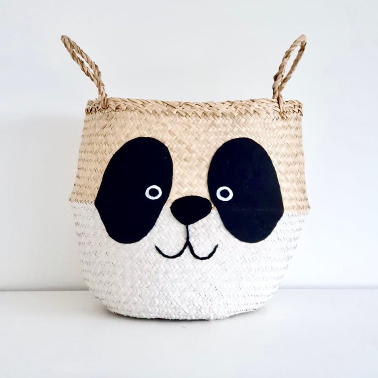 Panda seagrass belly basket. Lovely toy storage basket handmade by Bellybambino