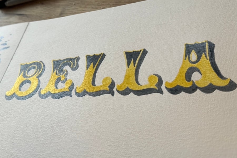 Personalised hand painted illustration - new baby gift - name lettering 