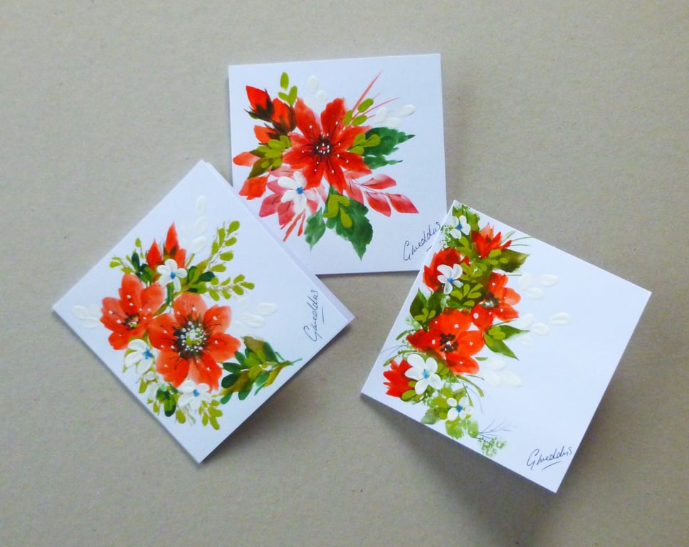 Set of three hand painted blank floral cards ( ref FA 125 H1 )