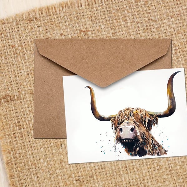 Highland Cow GreetingNote Card.Highland Cattle cards,Highland Cattle note cards,