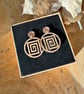 Walnut Wood Earrings - Geometric Labyrinth Statement Dangles - Image 3