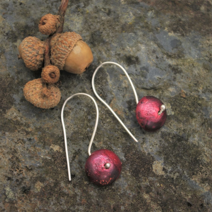 Red Copper  Acorn Cup Earrings