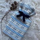 Mini Hotwater bottle - Blue & Grey stripe. Handwoven in Wales