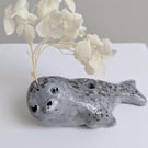Selkie the Handmade Clay Seal Brush Holder and Faux flower Ornament 