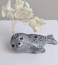 Selkie the Handmade Clay Seal Brush Holder and Faux flower Ornament 