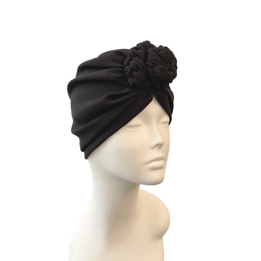 Chemo Jersey Turban Head Wrap Black Turban for Women Chain Knot Turban Hat 