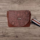 Handmade Faux suede crossbody bag with a light brown patterned flap