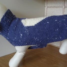 Small Dog Coat Jumper In A Hyacinth Blue With A Cream Heart (R725)