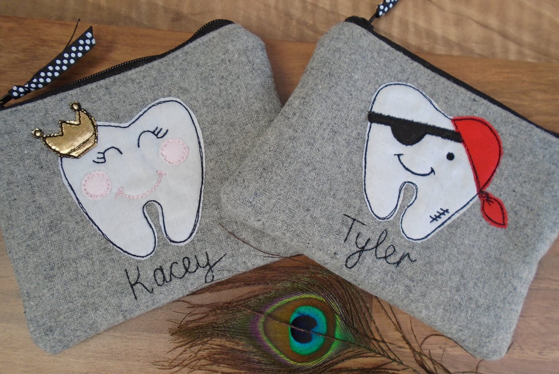 Personalised Tooth Fairy Pouch - Purse for Childs First Teeth - Pirate Superhero