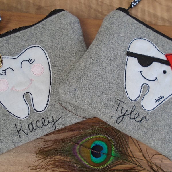 Personalised Tooth Fairy Pouch - Purse for Childs First Teeth - Pirate Superhero