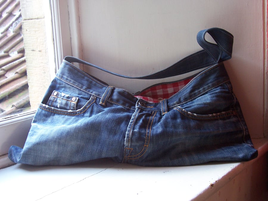 Soft denim shoulder bag, made from jeans - Bossy