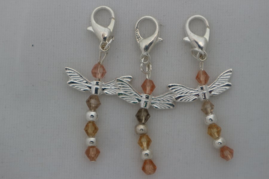 Crochet stitch markers - silver dragonflies x3 Pretty