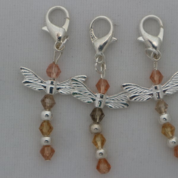 Crochet stitch markers - silver dragonflies x3 Pretty