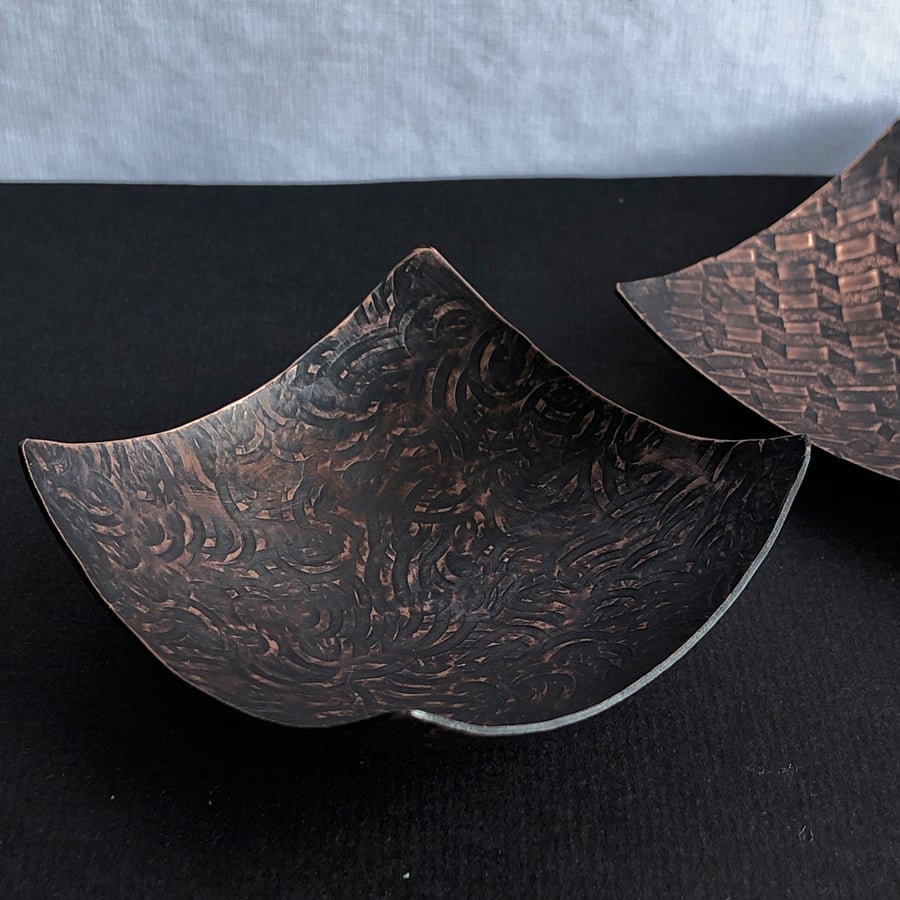 Copper bowl - Oxidised copper bowl with hammered pattern. Square copper bowl.