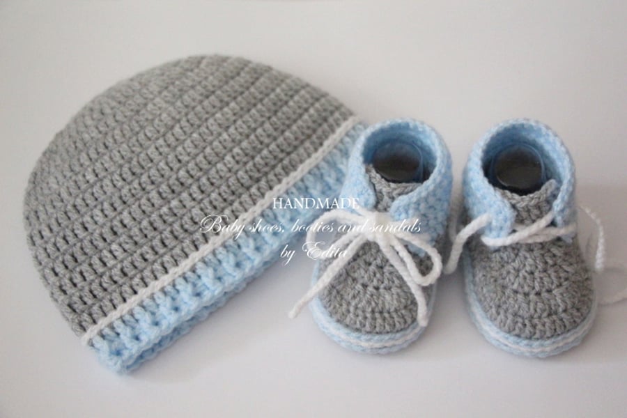 Crochet baby set, booties, hat, sneakers, shoes, beanie, 0-3 months