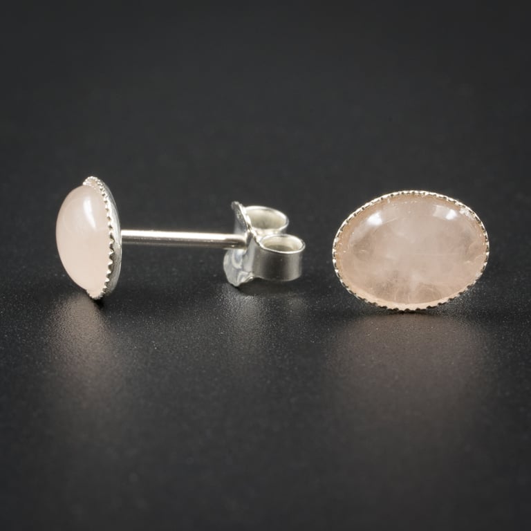 Rose quartz gemstone earrings, pale pink silver earrings.