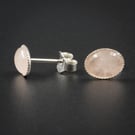 Rose quartz gemstone earrings, pale pink silver earrings.