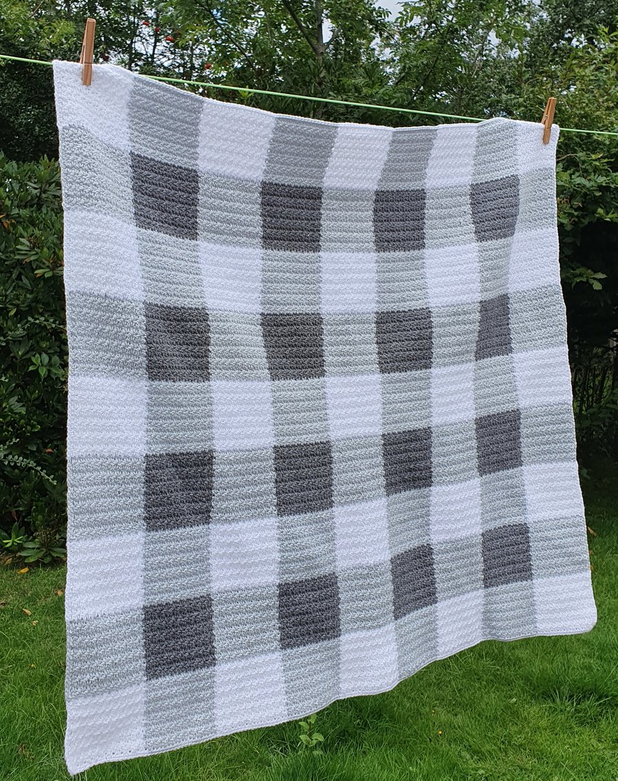 Crochet Grey Gingham Baby Blanket Folksy