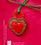 Large red rubber and wire heart pendant from recycled materials - Image 10
