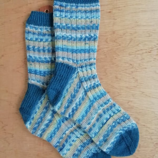 Socks, hand knitted, LARGE, adult size 9-11