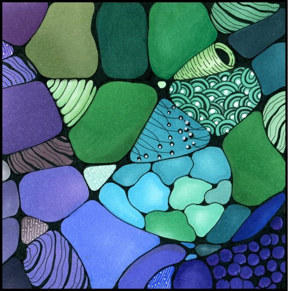 Neurographic Art Print - Alcohol Ink Vibrant Abstract Doodle Art 8x8" 