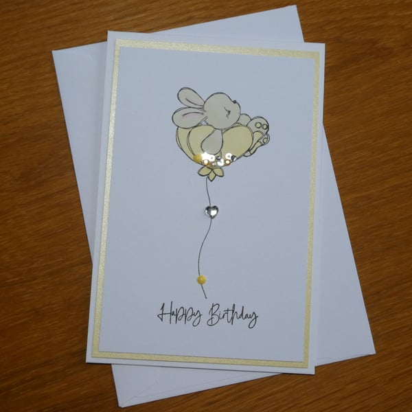 Happy Birthday Card - Bunny in Yellow Flower