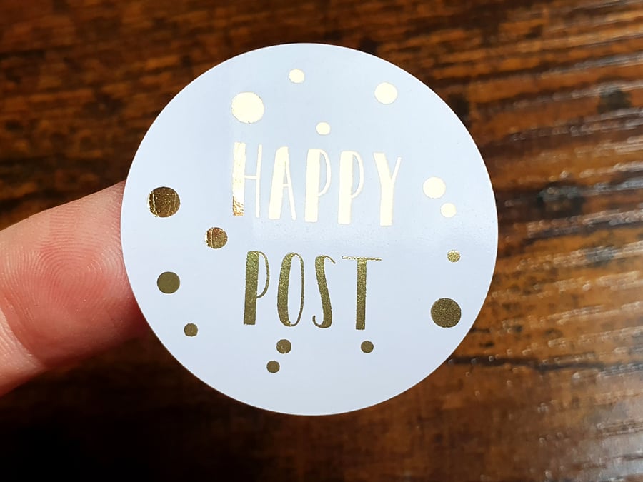 35 x Foiled Happy Post 37mm Stickers - Small Business Supplies