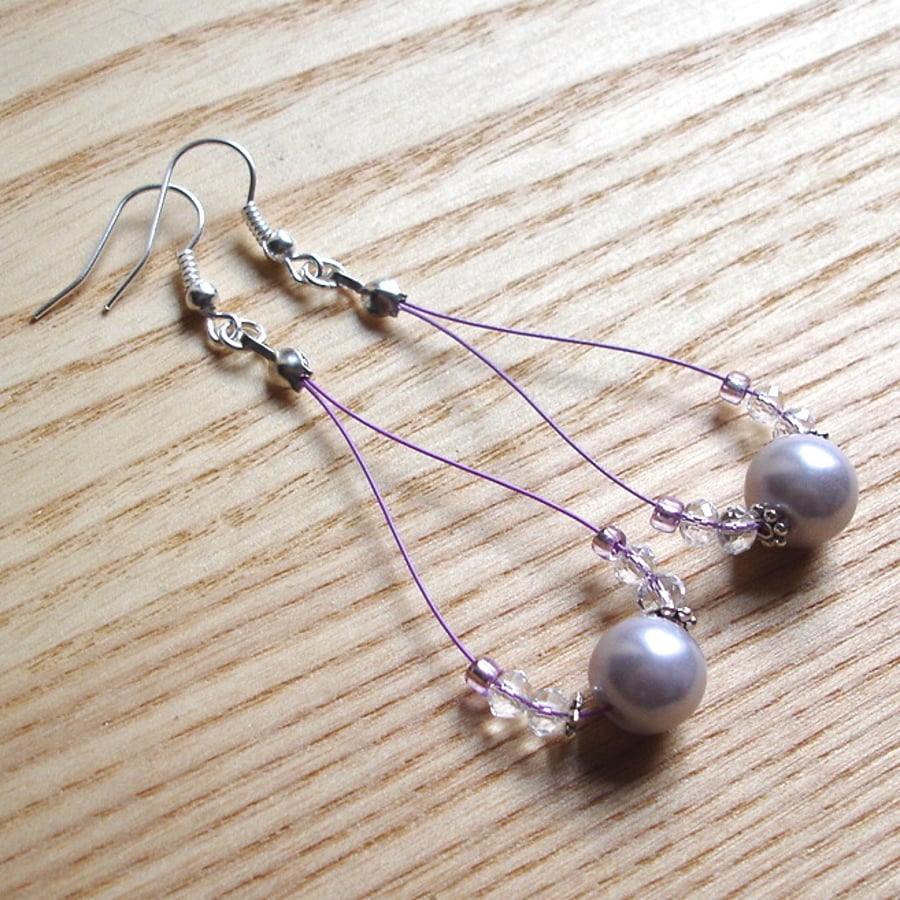 Lovely Lilac Pearl Loop Bead Earrings