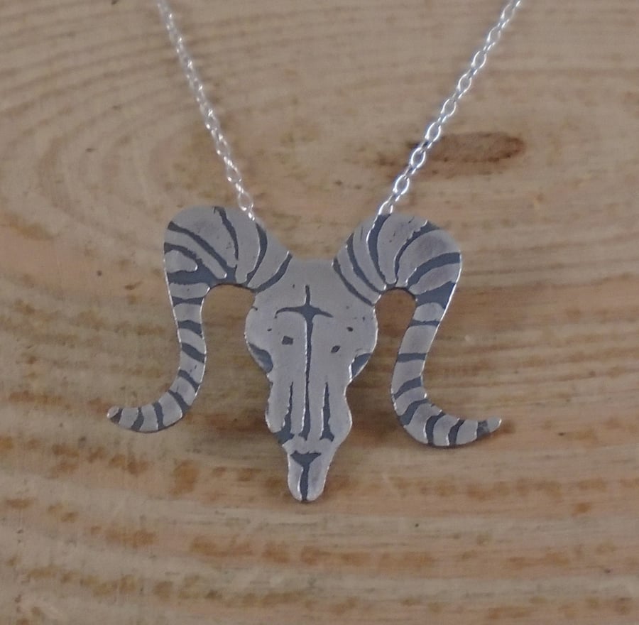 Silver Ram Skull Necklace