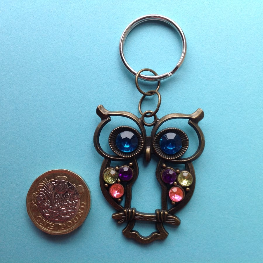 Key ring with vintage owl pendant