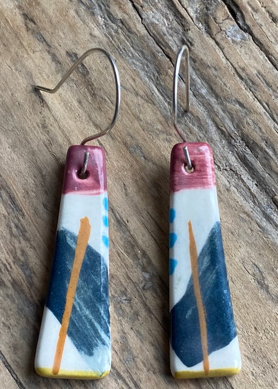 Handmade Ceramic Dangly Earrings with Sterling Silver