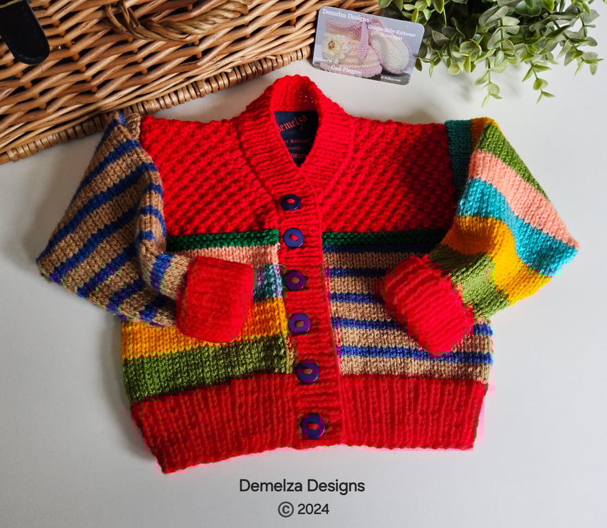 Designer Hand Knitted Multicoloured Baby Cardigan Size 9 - 18 months