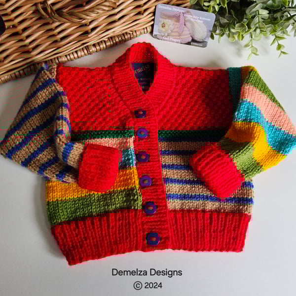 Designer Hand Knitted Multicoloured Baby Cardigan Size 9 - 18 months