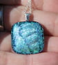Turquoise dichroic layered glass pendant,  dichroic fused glass necklace SKU F50