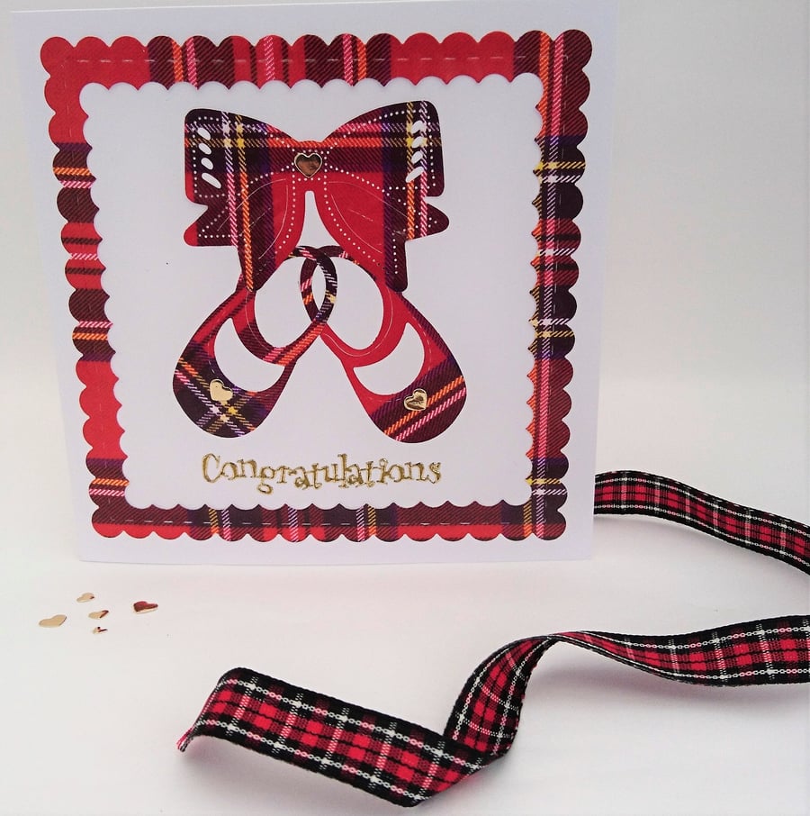 Newborn Baby Keepsake Card, Tartan Shoes, Tartan Bow, FREE P&P to UK