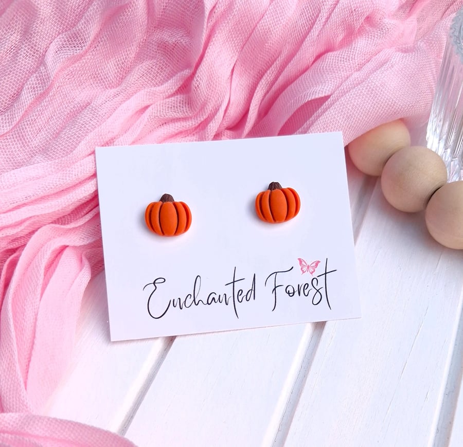 Mini Pumpkin Stud Earrings, Autumn Jewellery, Accessories & Gifts