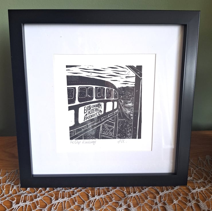 'The Cliff Railway. Original handprinted linopr... - Folksy